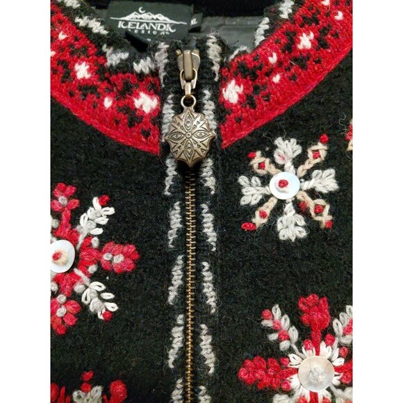 Icelandic Design Full Zip Wool Sweater Jacket Lined Red & Black XL - Picture 6 of 10